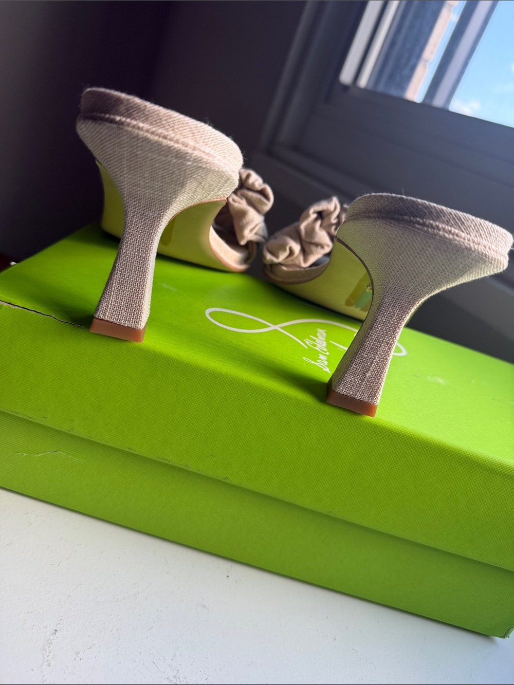 New Condition Sam Edelman Natural Linen Ruched Slide Mules - Picture 3 of 7
